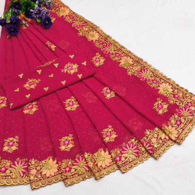 KHRITI FAB Embroidered, Floral Print Bollywood Georgette Saree(Pack of 2, Pink)