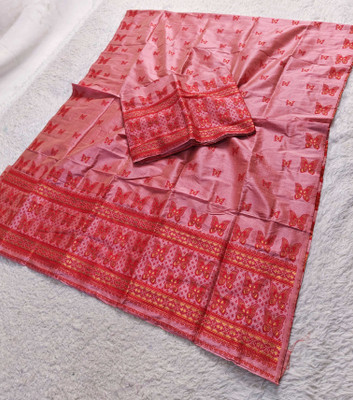 Skiran's Printed Mekhela Chador Cotton Blend Saree(Pink)