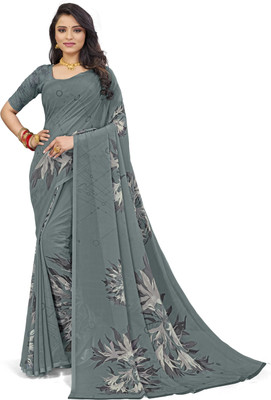 PARVOTSAV Floral Print Daily Wear Polyester Saree(Grey)