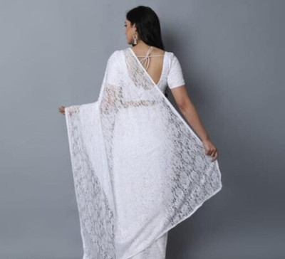 NEXA Embellished Bollywood Net Saree(White)