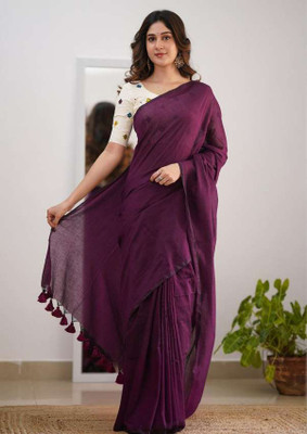 PalSaree Solid/Plain Handloom Pure Cotton, Khadi Saree(Maroon)