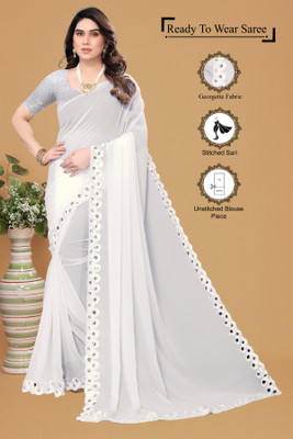 Manan Creation Embellished Bollywood Georgette Saree(White)