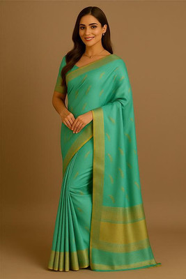 Dhyani Weaves Woven, Printed Banarasi Cotton Silk Saree(Green)