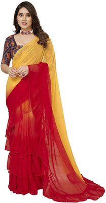 RAJESHWAR FASHION Dyed, Embroidered Bollywood Georgette Saree(Multicolor)