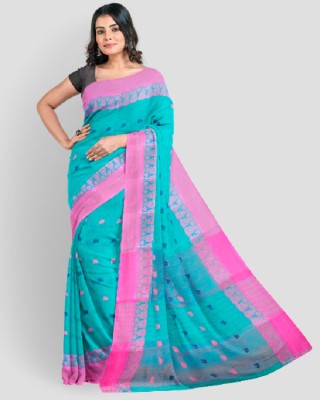 Aishani tant saree ghar Self Design Tant Pure Cotton Saree(Light Blue)