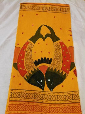 Neelkanth Imprint Hand Painted Handloom Pure Cotton Saree(Mustard)