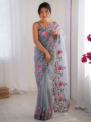 ANOUK Embroidered Bollywood Net Saree(Grey)