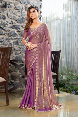 M.S.RETAIL Embellished Bollywood Satin Saree(Purple)