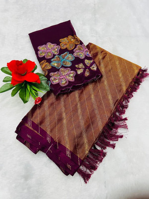 KANDORA Floral Print Daily Wear Brasso Saree(Purple)