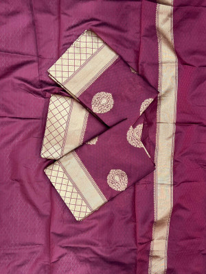 SHWENILA Solid/Plain Assam Silk Pure Silk Saree(Purple)