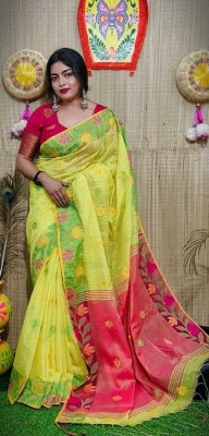 PRAVATI FASHION Woven Handloom Tissue Saree(Yellow)