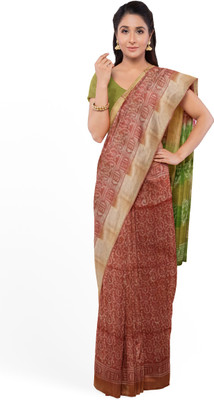 ASHMITAS COLLECTION Blocked Printed Daily Wear Tussar Silk Saree(Red)