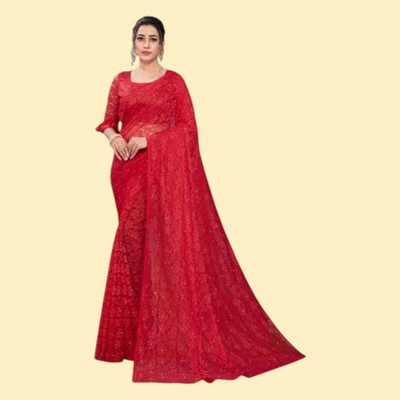 nexxxa Self Design Bollywood Net Saree(Red)