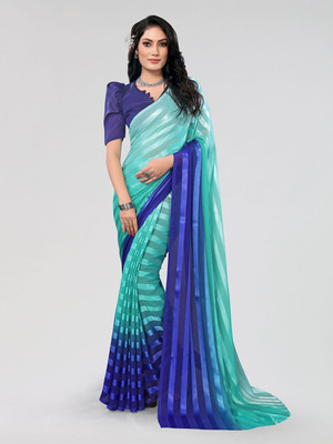 Moda Rapido Striped Daily Wear Satin Saree(Green)