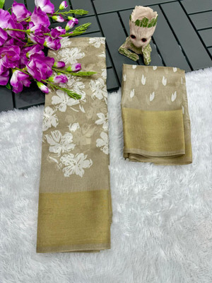 Bansari Textiles Geometric Print Bandhani Cotton Silk Saree(Beige)