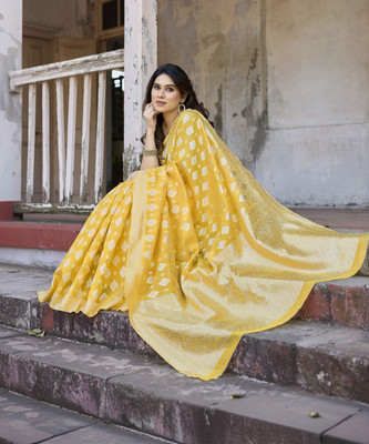 Soor Panchi Woven Banarasi Cotton Linen Saree(Grey)