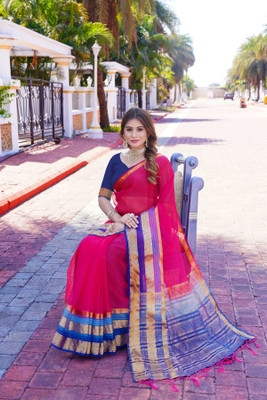 Aarunika SKT Solid/Plain Bollywood Organza Saree(Pink)