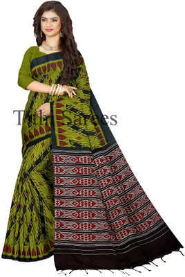 TITHISAREES Printed Sambalpuri Cotton Blend Saree(Light Green)