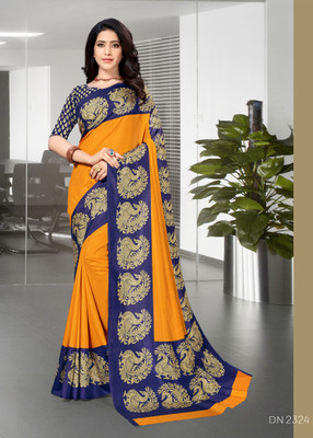 Novus Knitting Printed Daily Wear Art Silk Saree(Yellow)