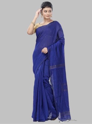 GM TEXTILE Solid/Plain Handloom Cotton Silk Saree(Blue)