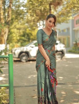 Bhagavati Self Design Mekhela Chador Polyester Saree(Dark Green)