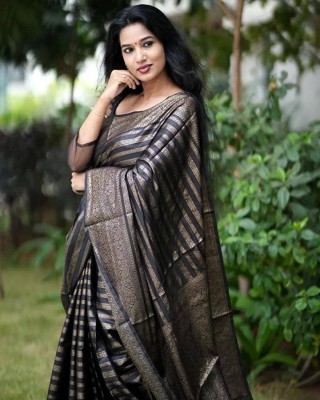 Heer Enterprise Woven, Self Design Banarasi Art Silk, Jacquard Saree(Black)