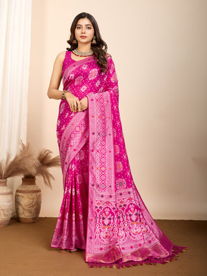 Yogik Creation Printed Bandhani Art Silk Saree(Pink)
