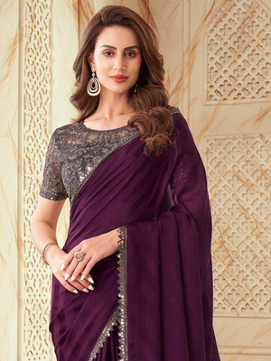 KHODIYAR ENTERPRISES Self Design, Solid/Plain Bollywood Georgette Saree(Magenta)