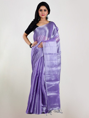 Shaw Creation Solid/Plain Handloom Handloom Tissue Saree(Purple)