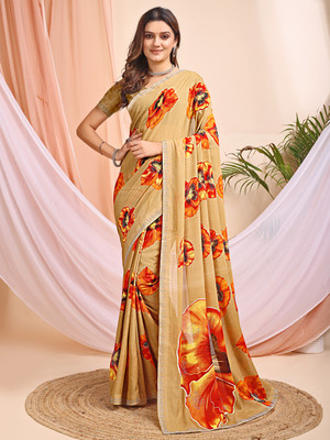 Leelavati Printed Daily Wear Chiffon Saree(Beige)