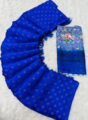 Tradivibe Printed Bollywood Chiffon Saree(Blue)