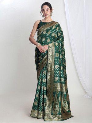 Janasya Woven Banarasi Silk Blend Saree(Green)