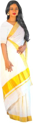 Gugaliya Printed Kasavu Pure Cotton Saree(Cream)