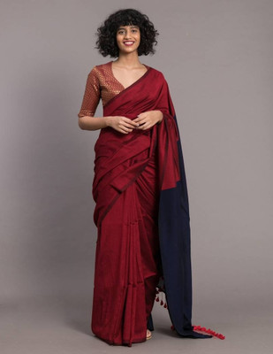 sareegarden Color Block Handloom Pure Cotton Saree(Blue)