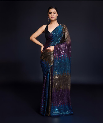 Bluebirdimpex Embroidered Bollywood Georgette Saree(Black)