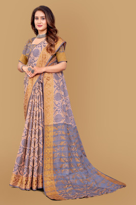 ASR Embroidered Handloom Pure Cotton Saree(Orange)
