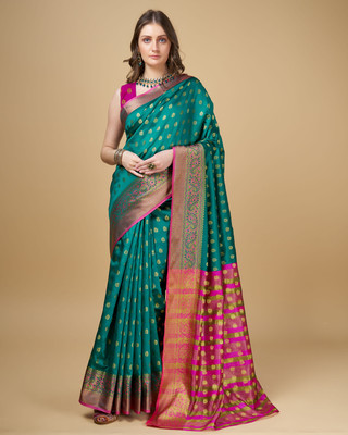 Shoppershopee Embroidered, Woven Banarasi Jacquard, Pure Silk Saree(Light Green)