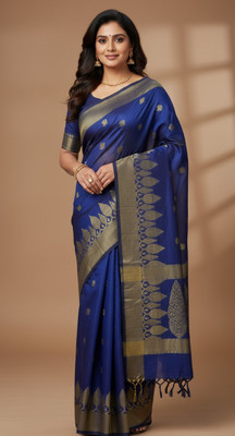 RIDDHI Embroidered Handloom Pure Cotton Saree(Blue)