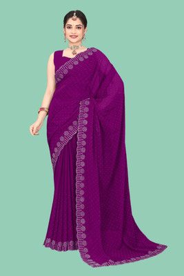 Shiv Febric Embellished Banarasi Chiffon Saree(Purple)