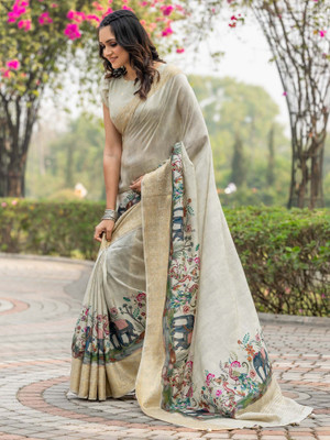 ANOUK Printed Chinnalapattu Viscose Rayon Saree(Beige)