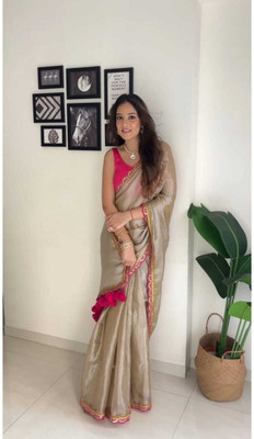 Ragisha Solid/Plain Bollywood Tissue Saree(Beige)