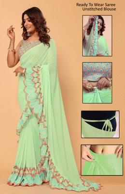 DWINIZAA STORE Embroidered Bollywood Georgette Saree(Light Green)
