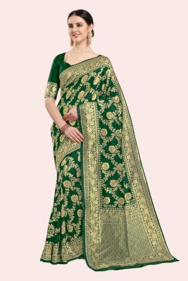 tapovan fashion Embellished, Self Design, Woven Kanjivaram Silk Blend, Jacquard Saree(Green)