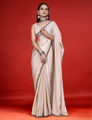 MAANVIT Solid/Plain Kanjivaram Art Silk, Pure Silk Saree(Cream)