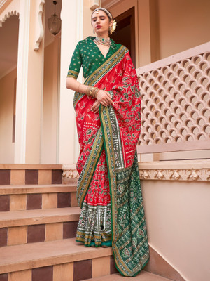ANOUK Printed Patola Silk Blend Saree(Red)