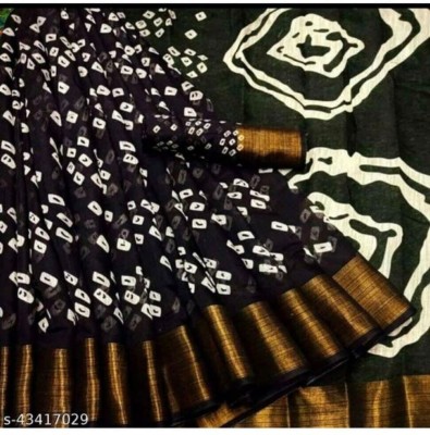 Saadhvi Printed Daily Wear Pure Cotton Saree(Black)