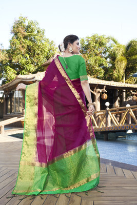 Aarunika MT Self Design Bollywood Organza Saree(Magenta)