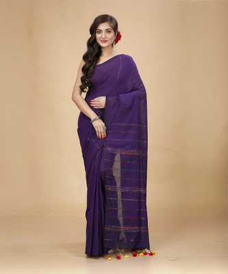Tant Story Woven Handloom Cotton Blend Saree(Purple)