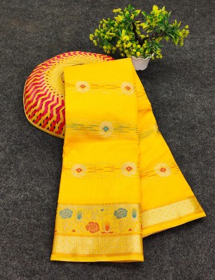 Narayan Textile Woven Banarasi Cotton Blend Saree(Yellow)