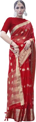 KOTHARI SKT Printed Bandhani Organza Saree(Red)